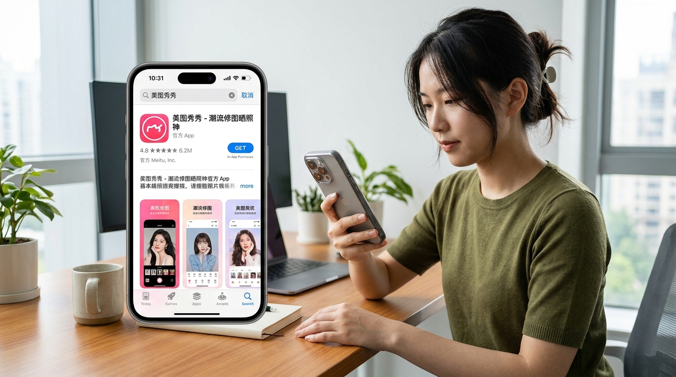 iOS App Store中搜索美图秀秀的官方结果页面截图