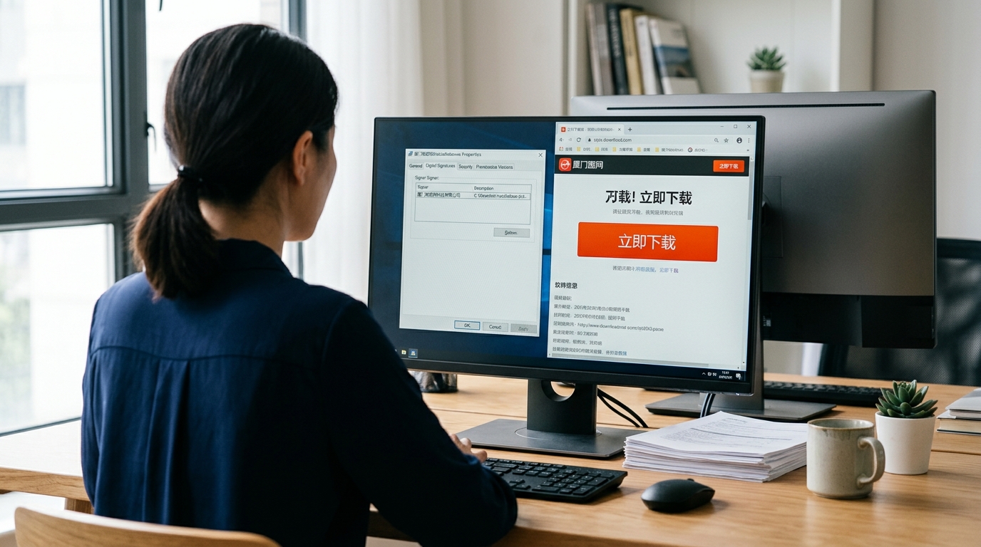美图秀秀下载正版数字签名与山寨捆绑包辨别对比