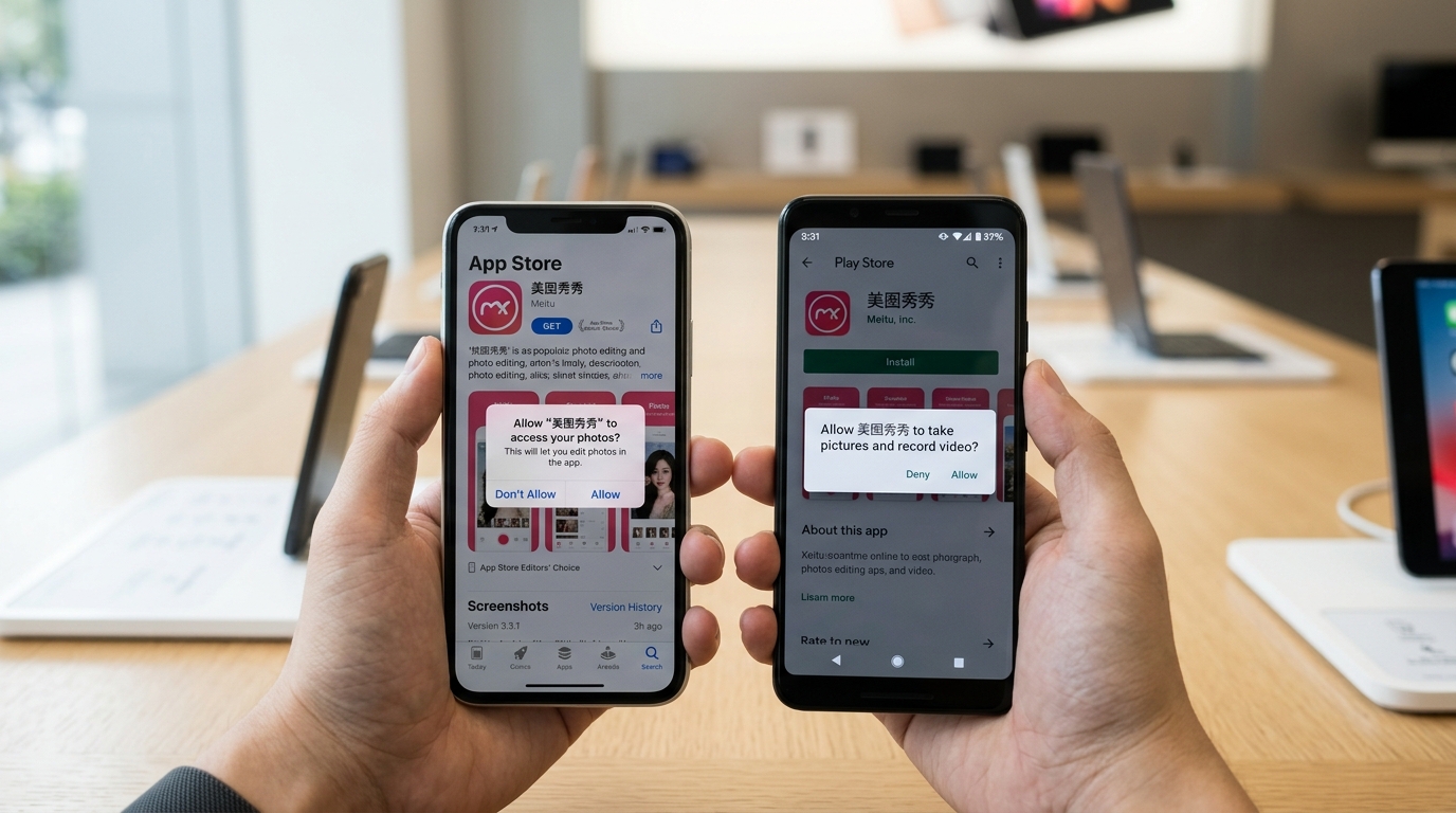 手机端美图秀秀下载 iOS 安卓应用商店对比