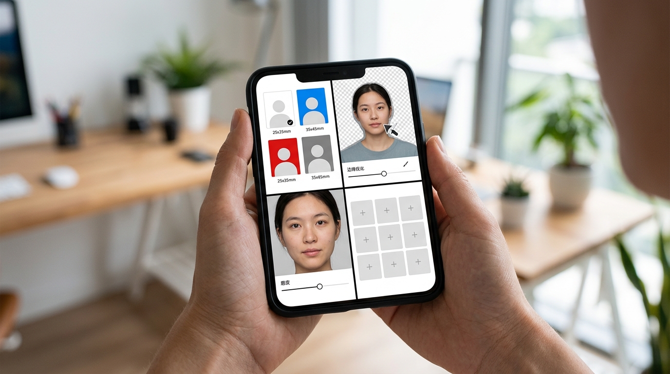 美图秀秀证件照抠图人像精修拼图新手操作步骤