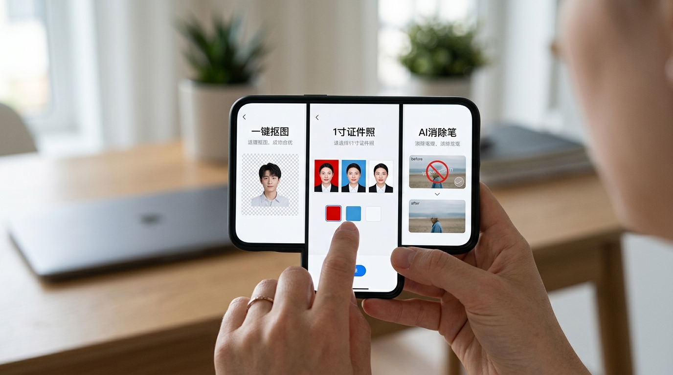 美图秀秀抠图做证件照去水印实操步骤界面
